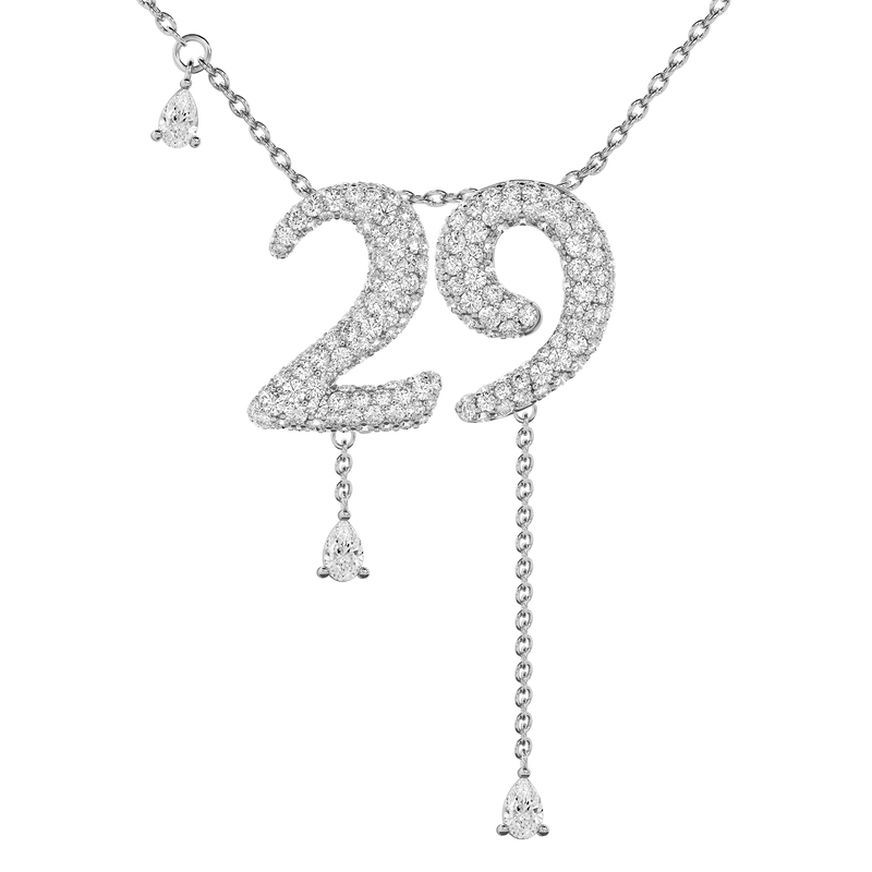 29 Pavé Diamond Numerology Necklace White Gold 15mm by Logan Hollowell Jewelry