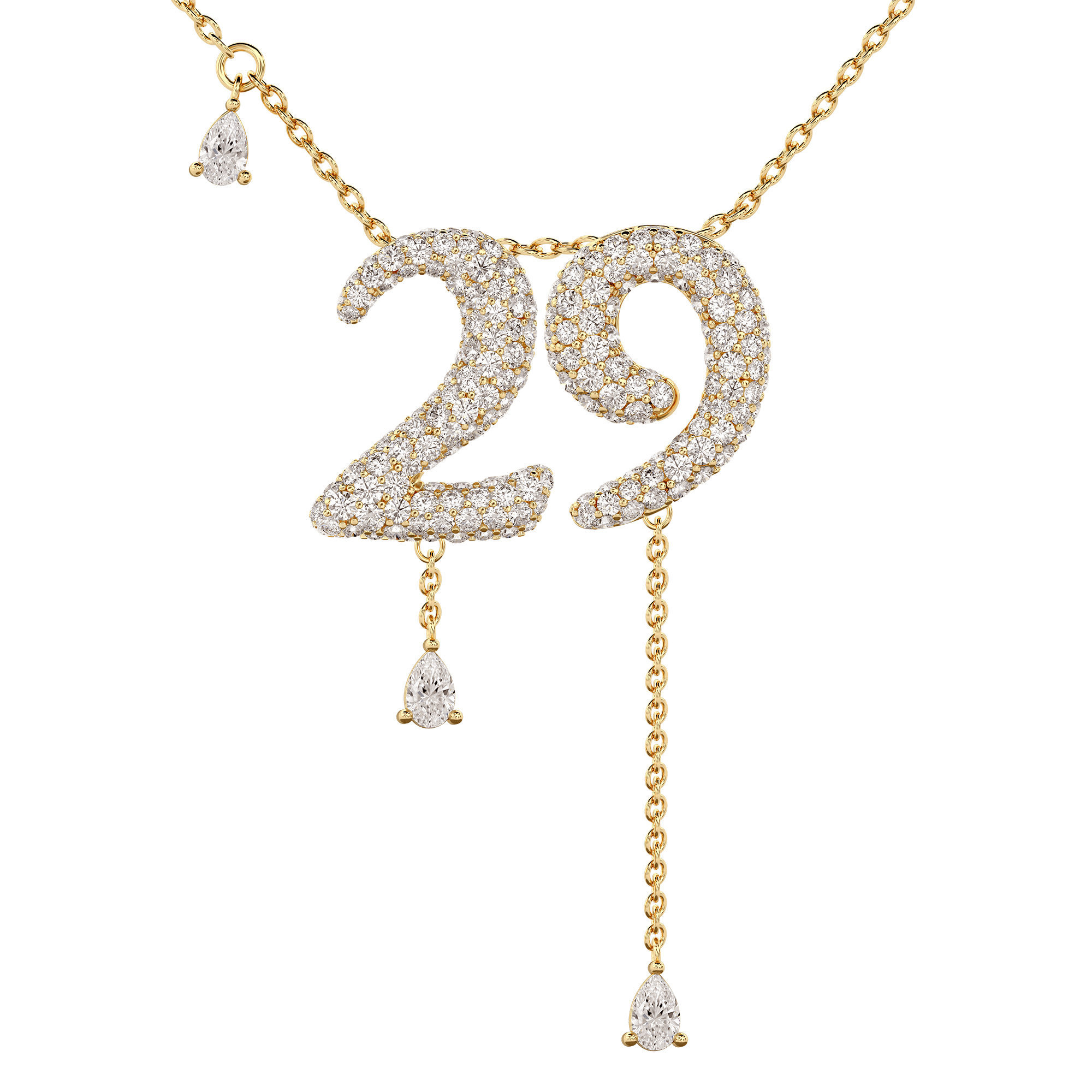 29 Pavé Diamond Numerology Necklace Yellow Gold 15mm by Logan Hollowell Jewelry
