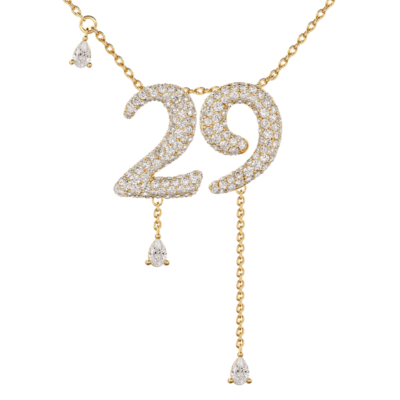 29 Pavé Diamond Numerology Necklace Yellow Gold 15mm by Logan Hollowell Jewelry