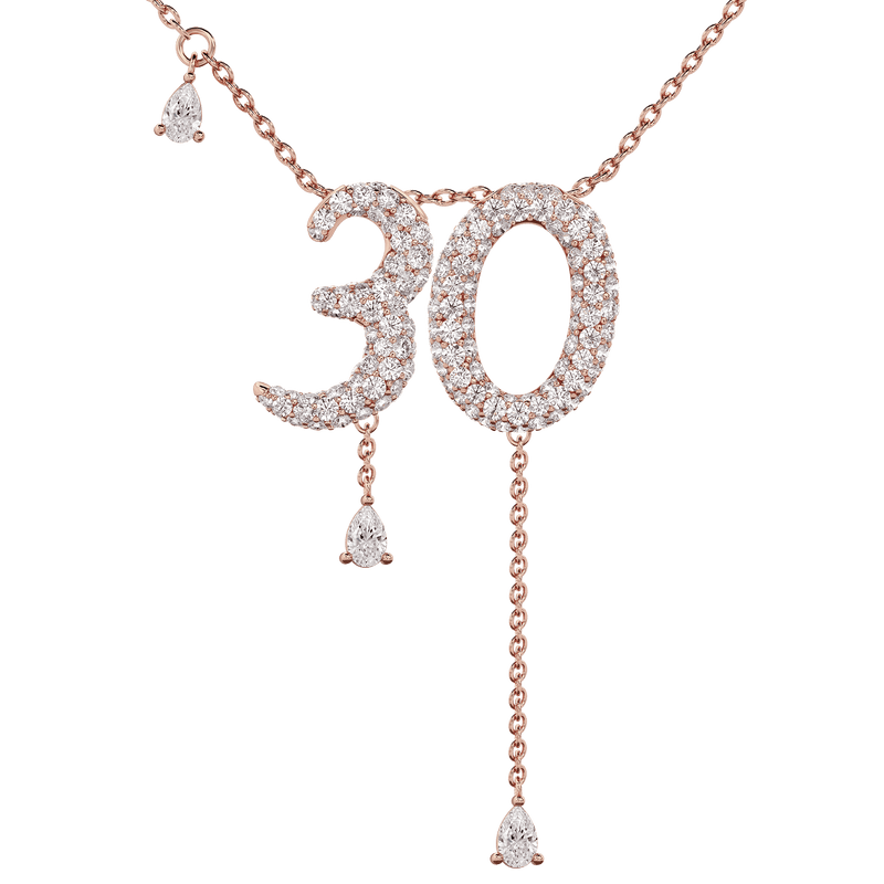 30 Pavé Diamond Numerology Necklace Rose Gold 15mm by Logan Hollowell Jewelry