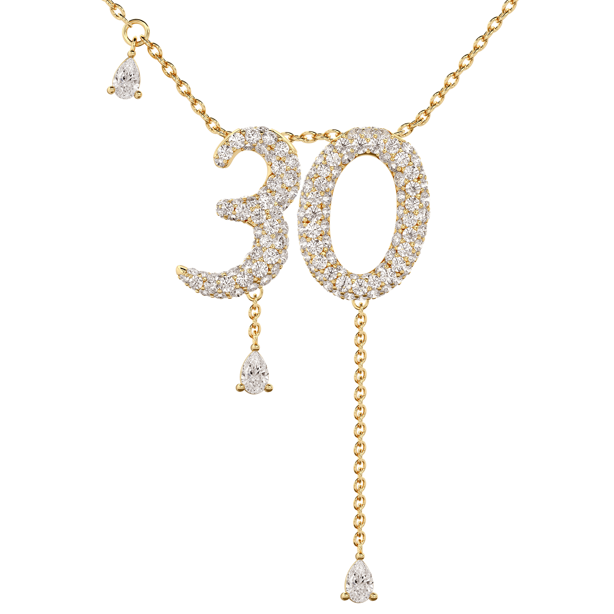 30 Pavé Diamond Numerology Necklace Yellow Gold 15mm by Logan Hollowell Jewelry