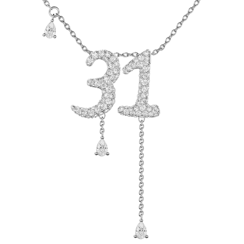31 Pavé Diamond Numerology Necklace White Gold 15mm by Logan Hollowell Jewelry