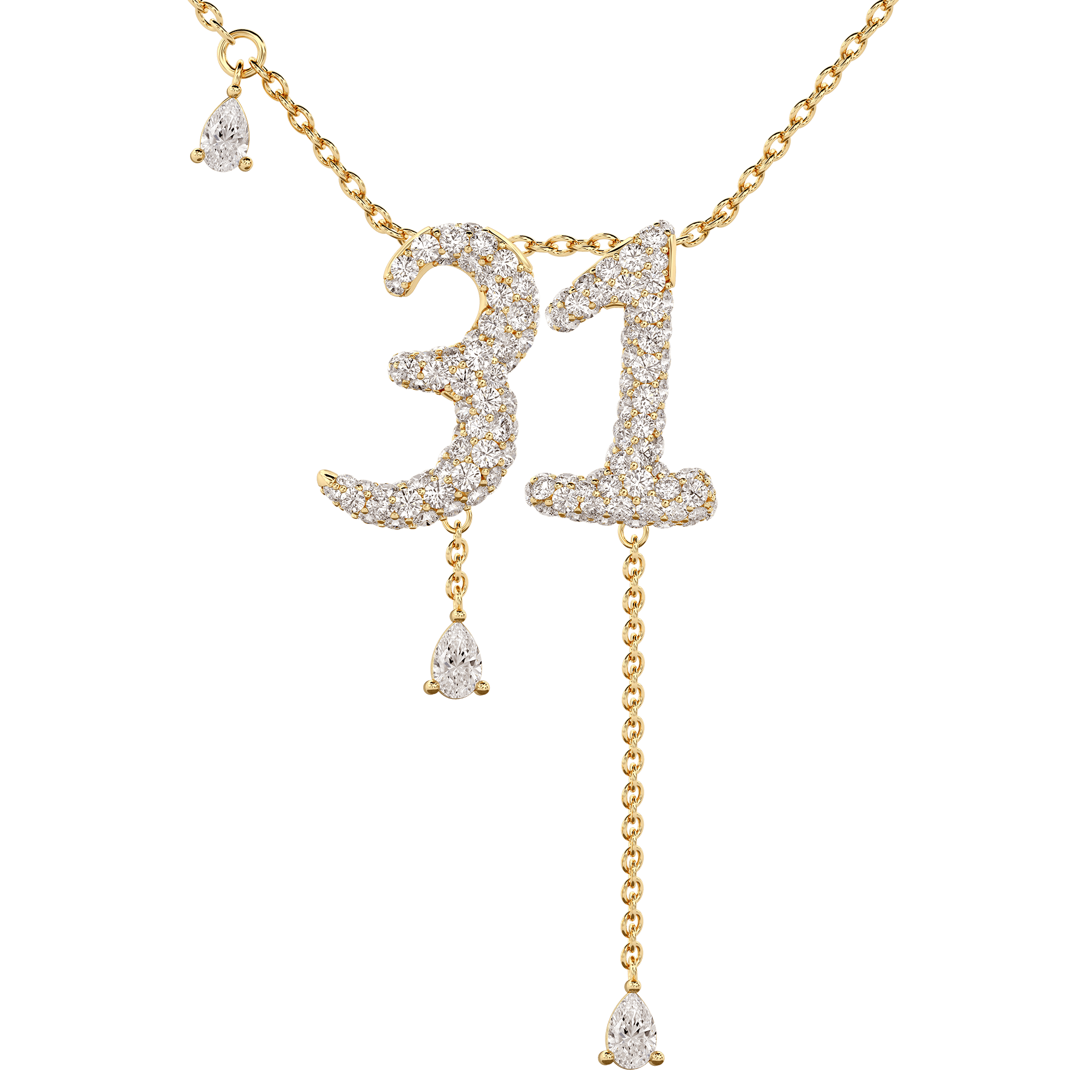 31 Pavé Diamond Numerology Necklace Yellow Gold 15mm by Logan Hollowell Jewelry