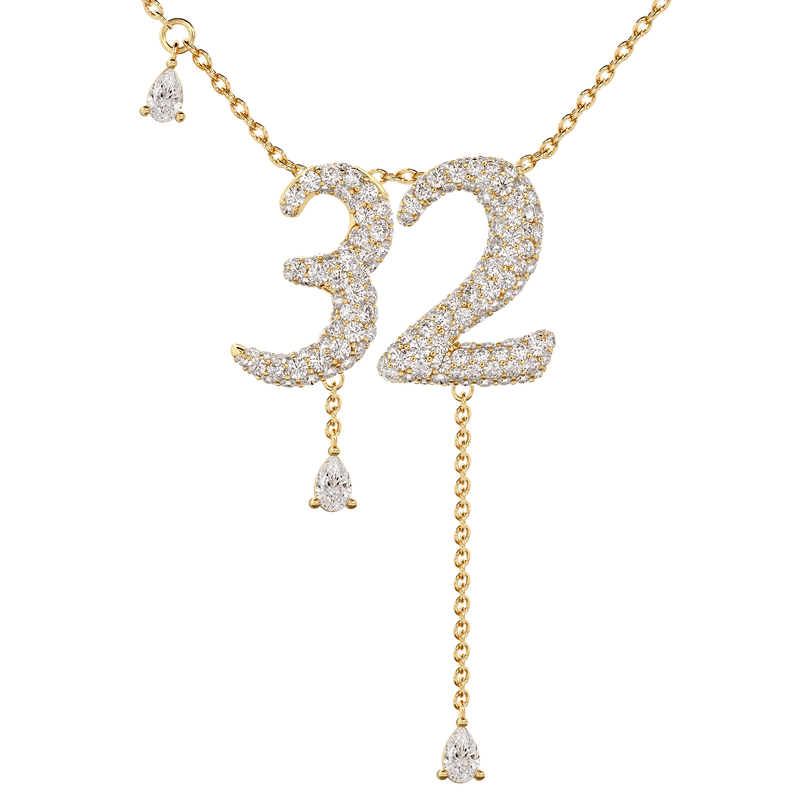 32 Pavé Diamond Numerology Necklace Yellow Gold 15mm by Logan Hollowell Jewelry