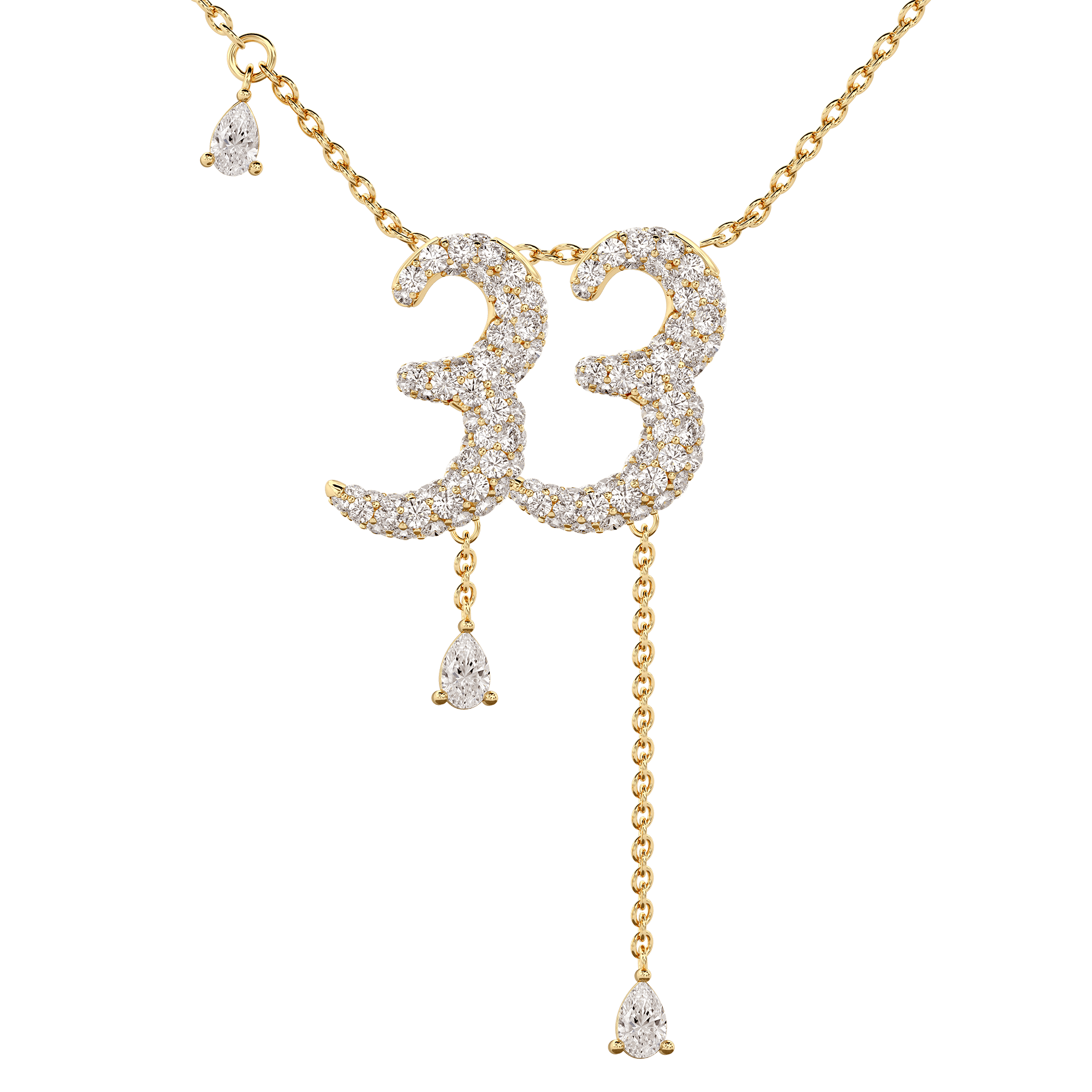 33 Pavé Diamond Numerology Necklace Yellow Gold 15mm by Logan Hollowell Jewelry
