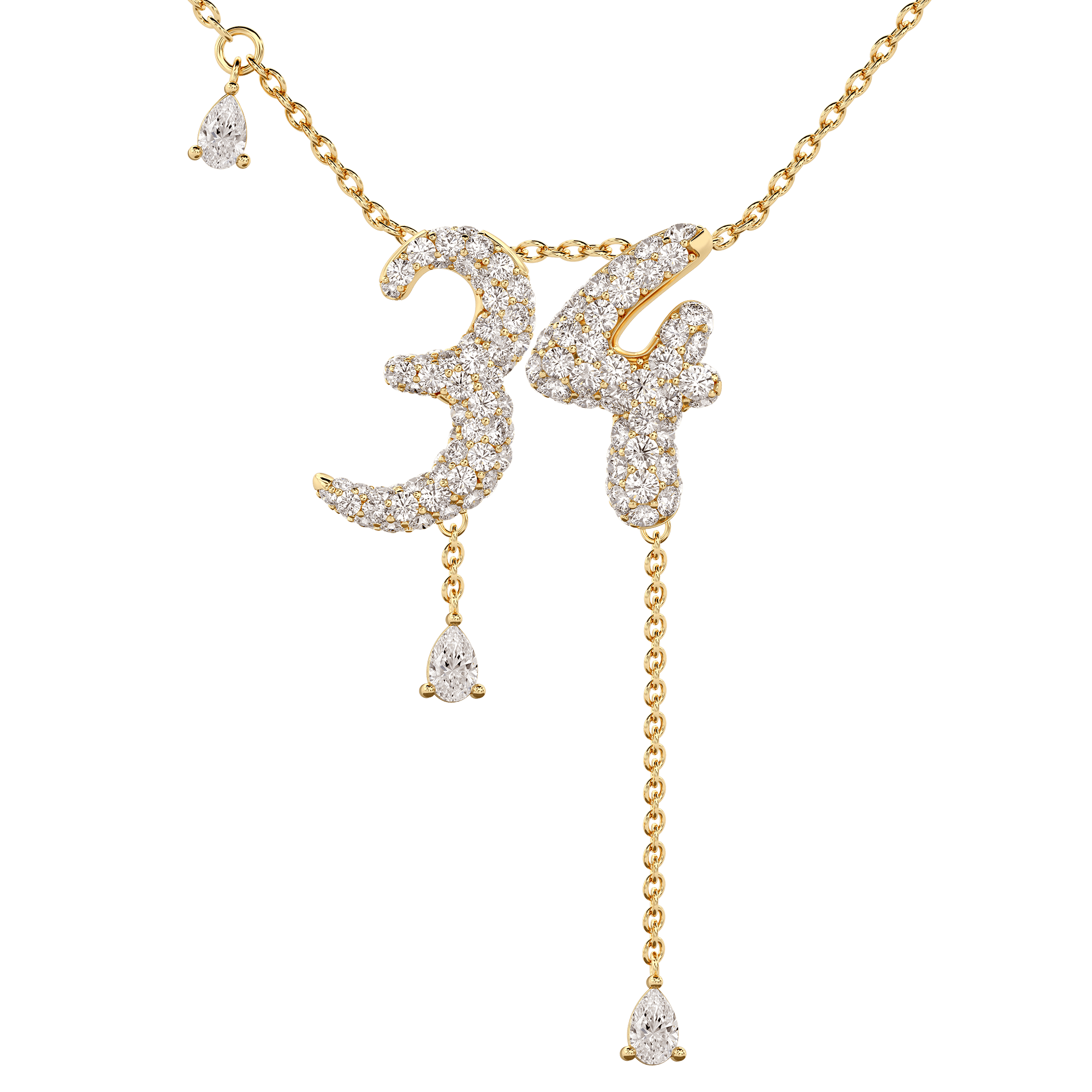 34 Pavé Diamond Numerology Necklace Yellow Gold 15mm by Logan Hollowell Jewelry