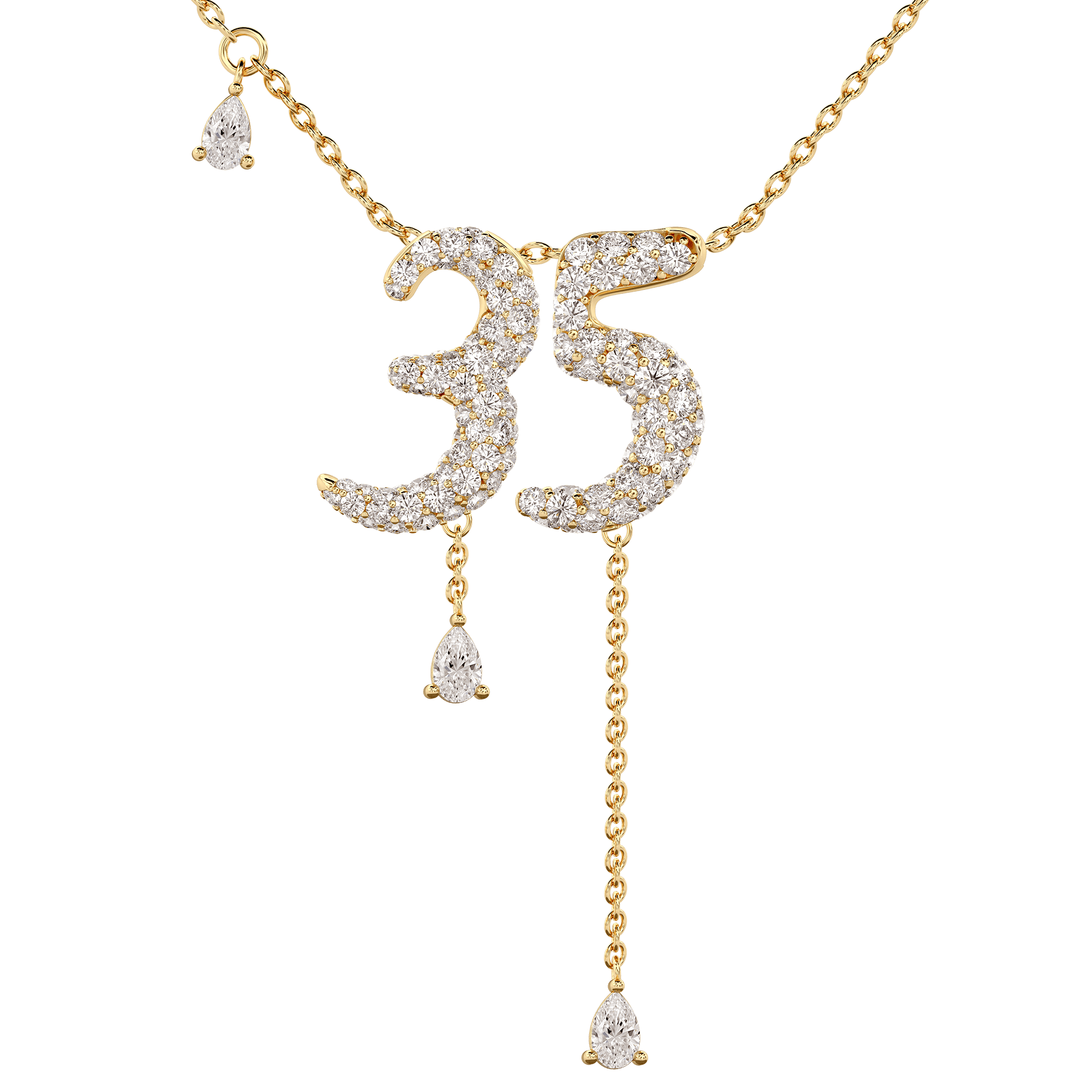 35 Pavé Diamond Numerology Necklace Yellow Gold 15mm by Logan Hollowell Jewelry
