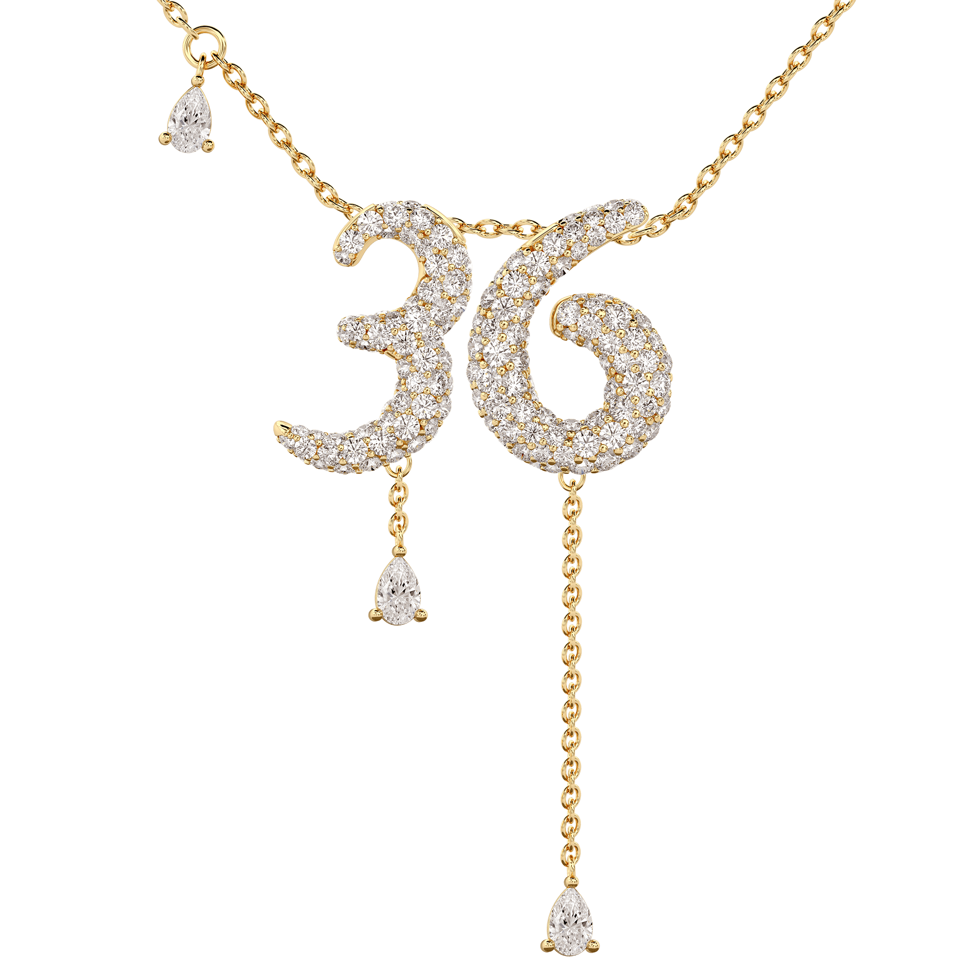 36 Pavé Diamond Numerology Necklace Yellow Gold 15mm by Logan Hollowell Jewelry