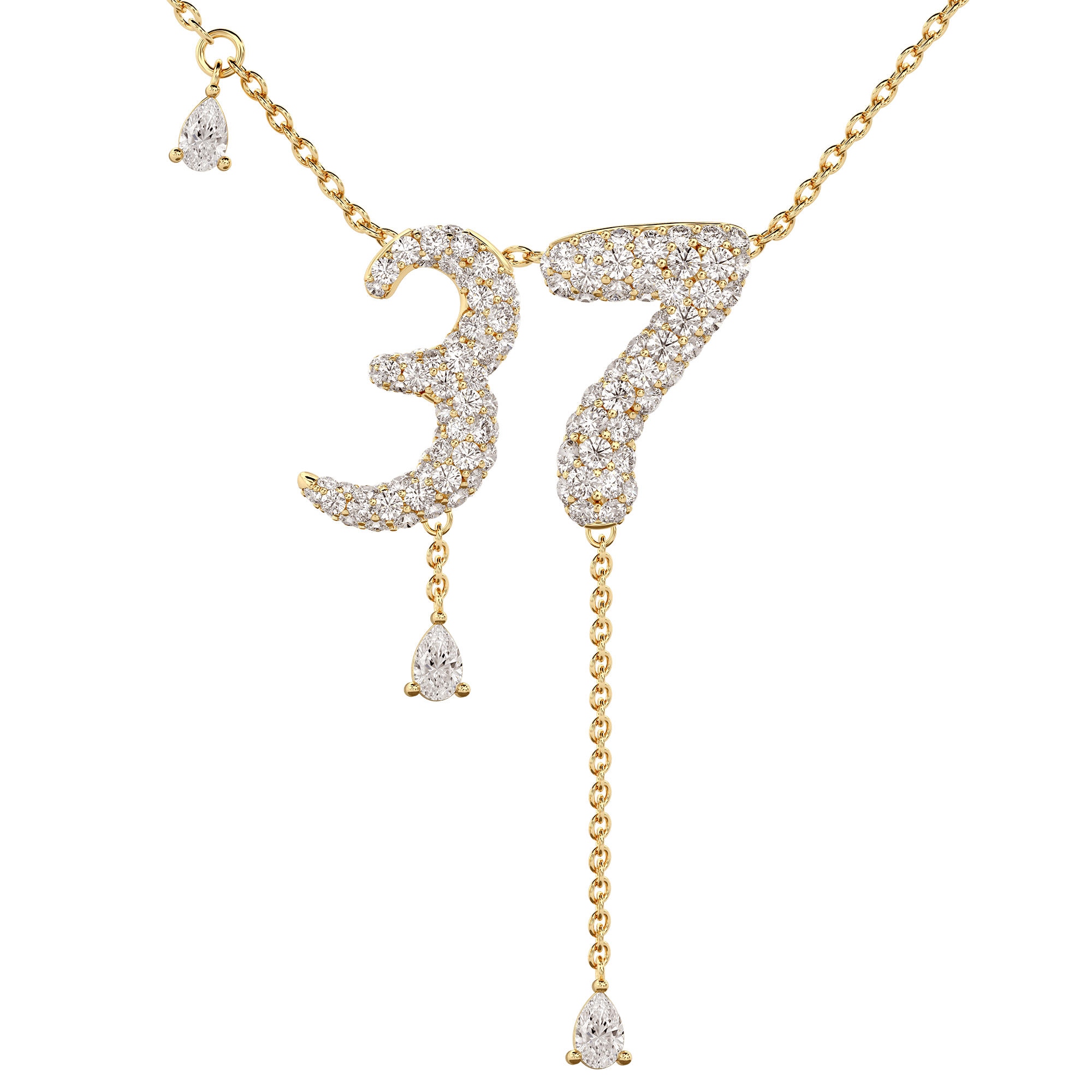 37 Pavé Diamond Numerology Necklace Yellow Gold 15mm by Logan Hollowell Jewelry