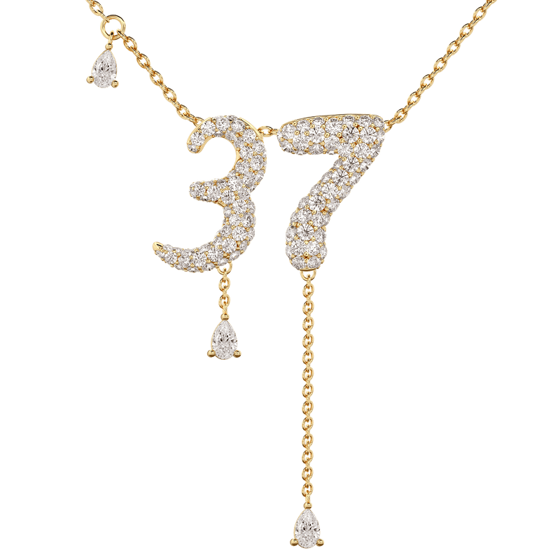 37 Pavé Diamond Numerology Necklace Yellow Gold 15mm by Logan Hollowell Jewelry