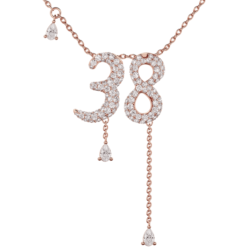 38 Pavé Diamond Numerology Necklace Rose Gold 15mm by Logan Hollowell Jewelry