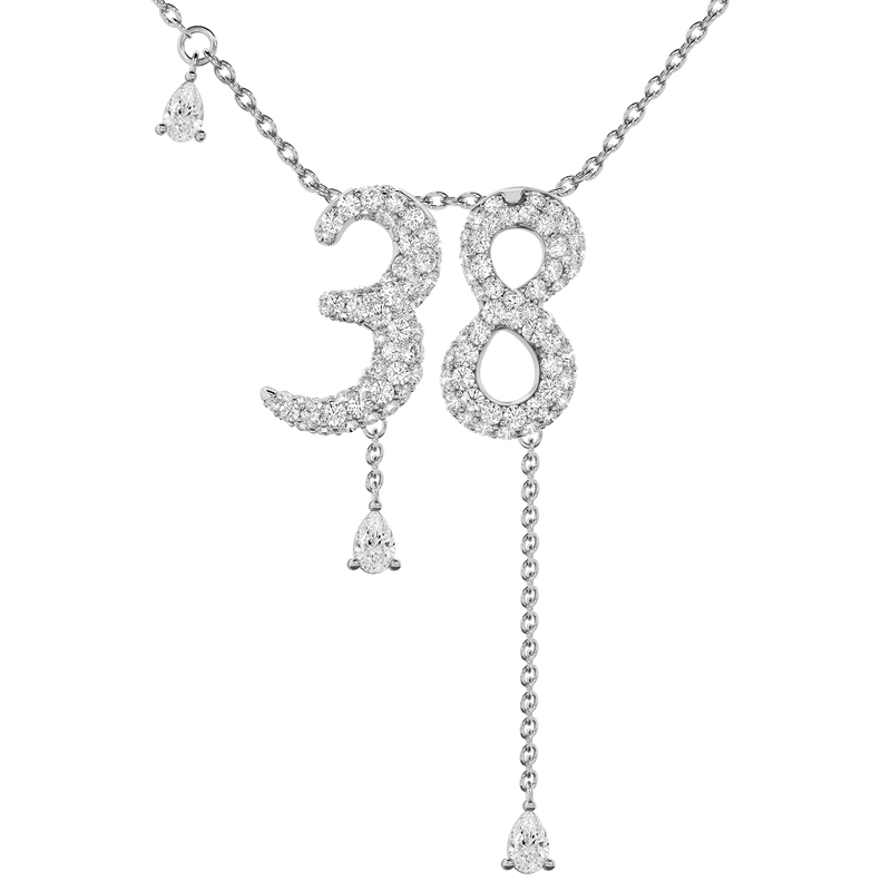38 Pavé Diamond Numerology Necklace White Gold 15mm by Logan Hollowell Jewelry