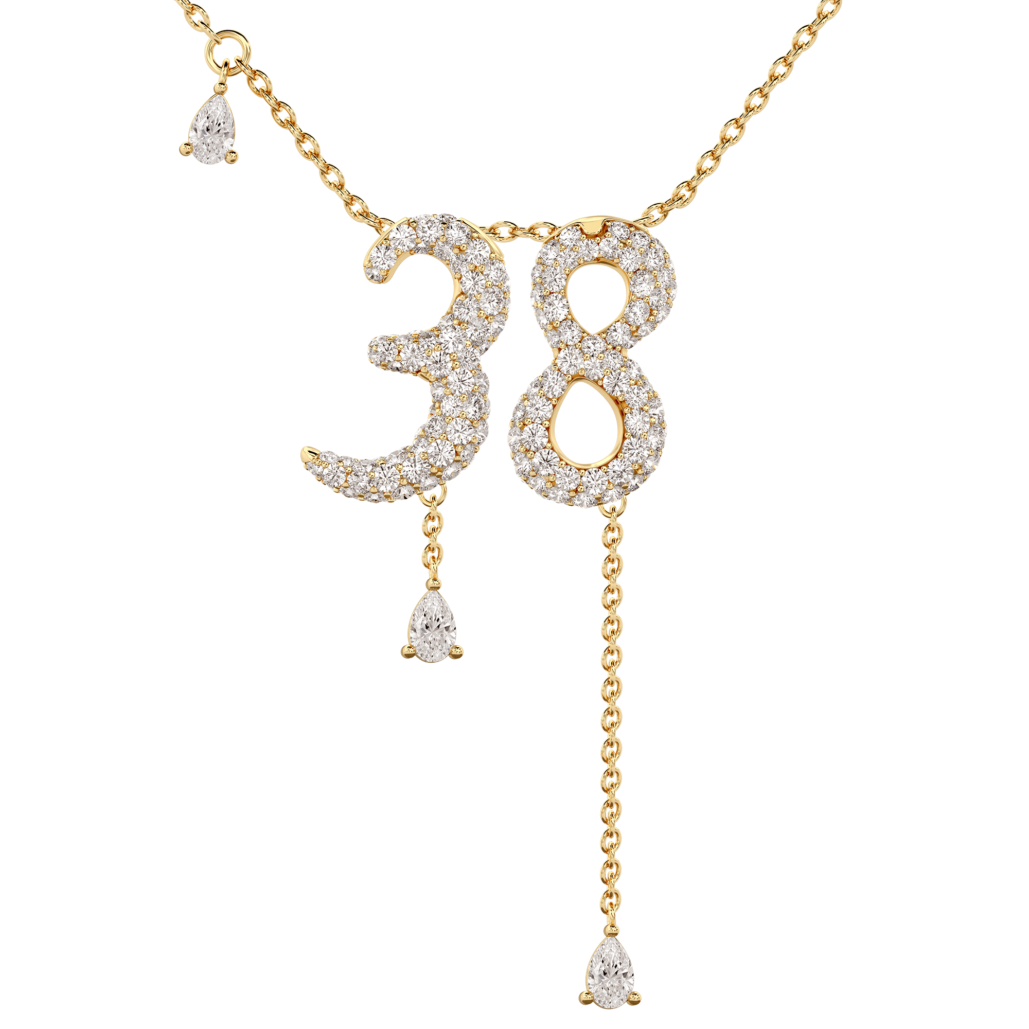 38 Pavé Diamond Numerology Necklace Yellow Gold 15mm by Logan Hollowell Jewelry