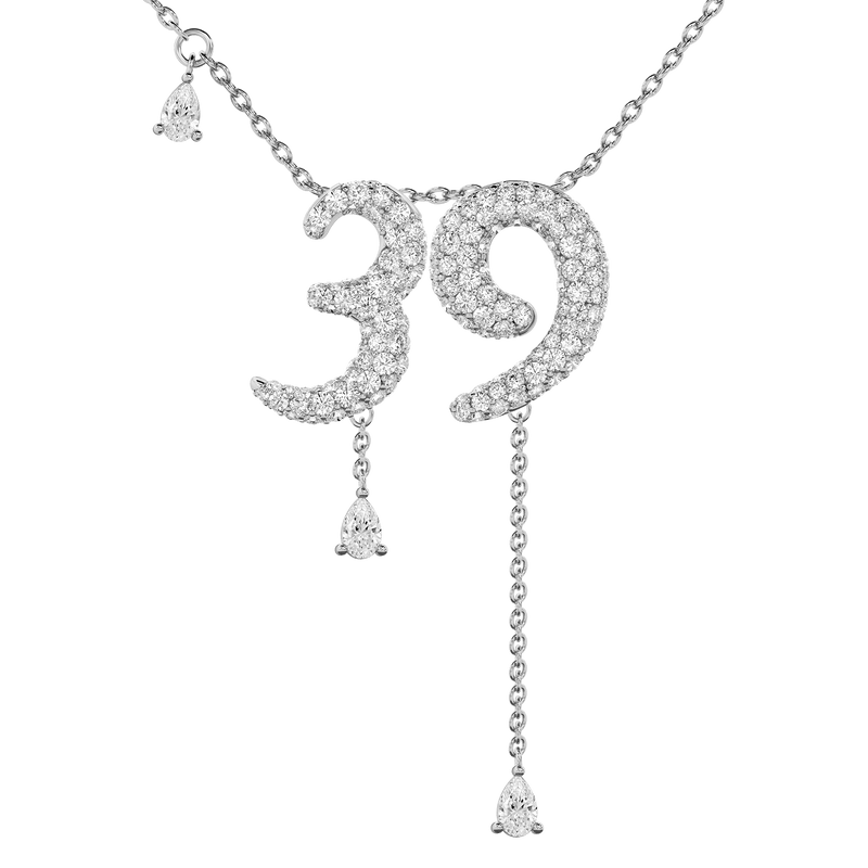 39 Pavé Diamond Numerology Necklace White Gold 15mm by Logan Hollowell Jewelry