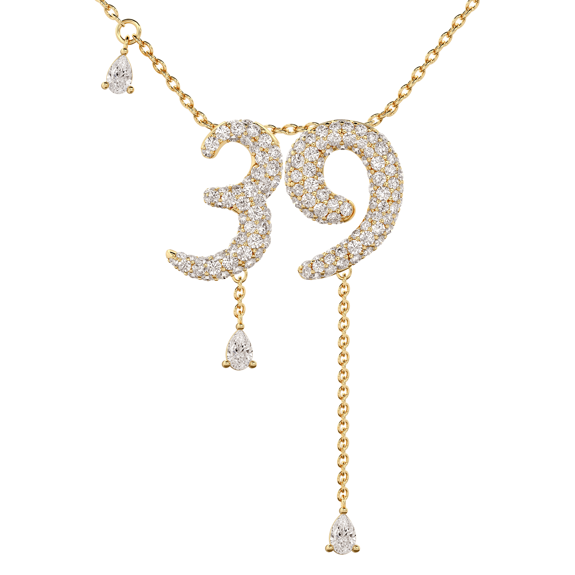 39 Pavé Diamond Numerology Necklace Yellow Gold 15mm by Logan Hollowell Jewelry