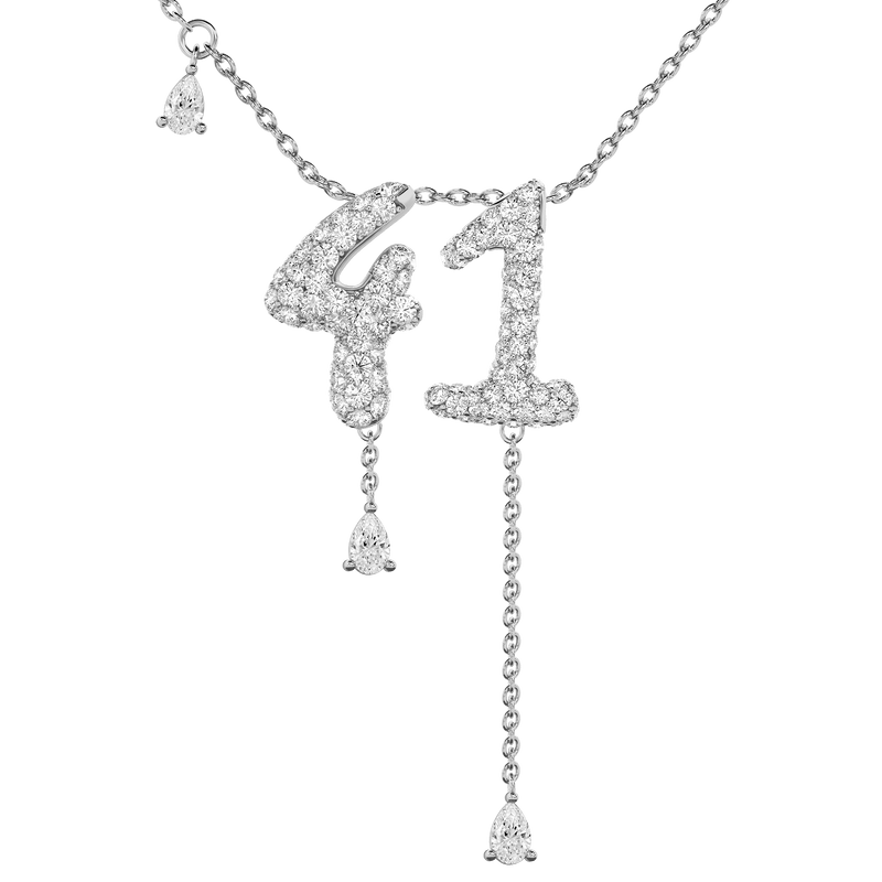 41 Pavé Diamond Numerology Necklace White Gold 15mm by Logan Hollowell Jewelry