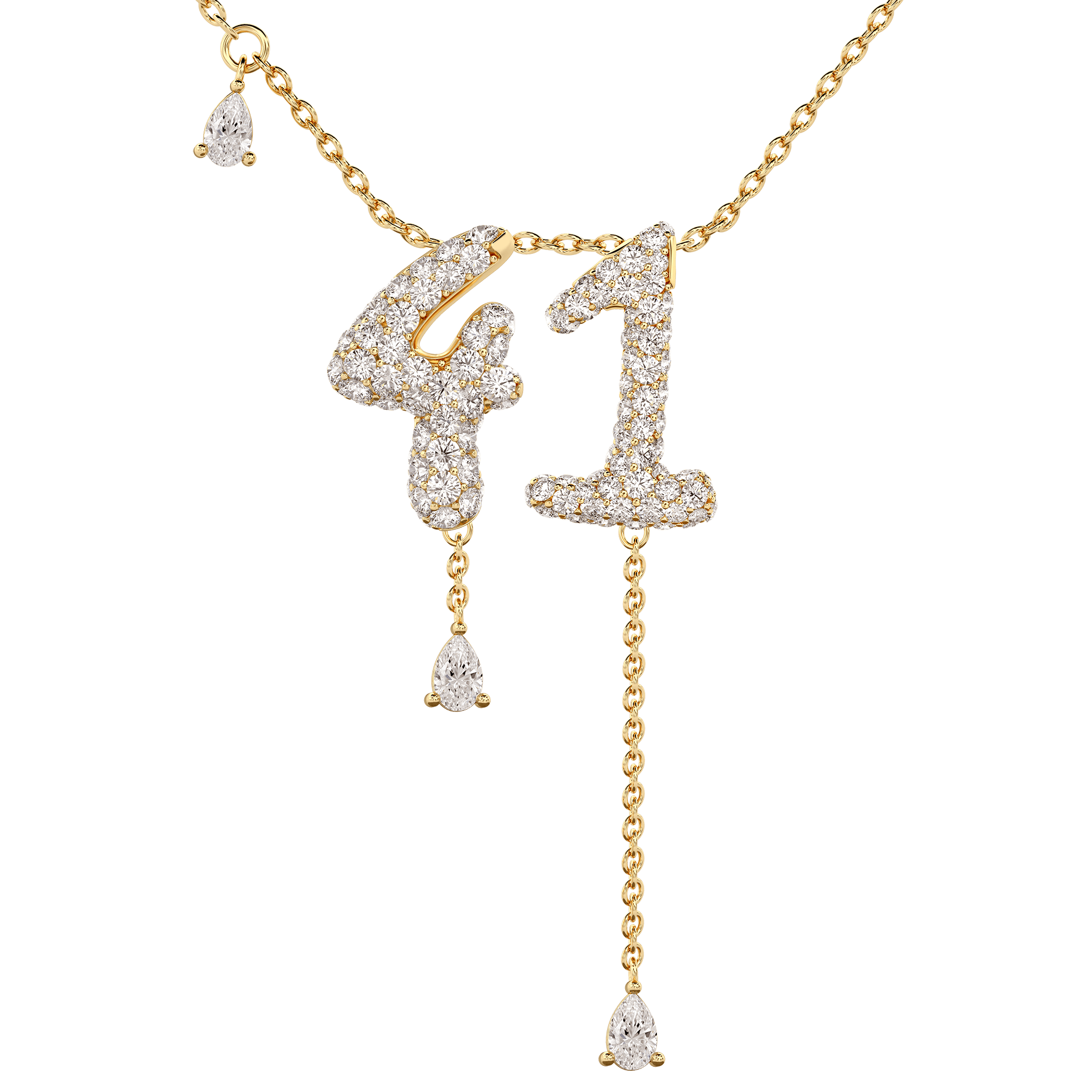 41 Pavé Diamond Numerology Necklace Yellow Gold 15mm by Logan Hollowell Jewelry