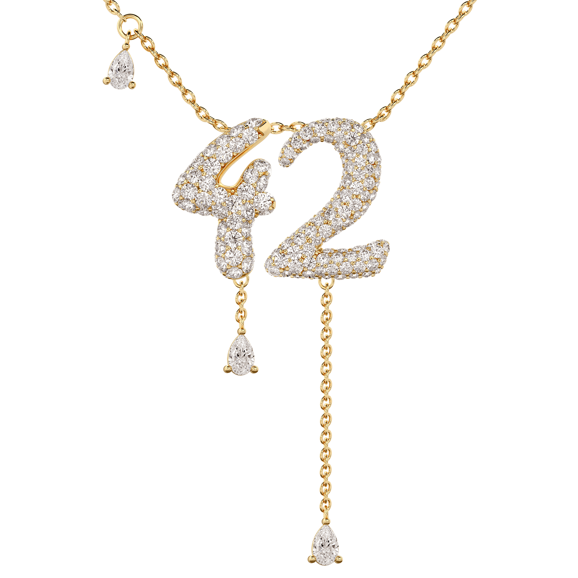 42 Pavé Diamond Numerology Necklace Yellow Gold 15mm by Logan Hollowell Jewelry