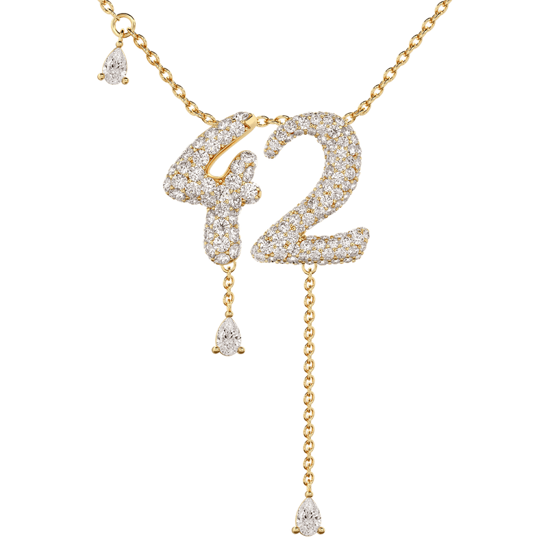 42 Pavé Diamond Numerology Necklace Yellow Gold 15mm by Logan Hollowell Jewelry