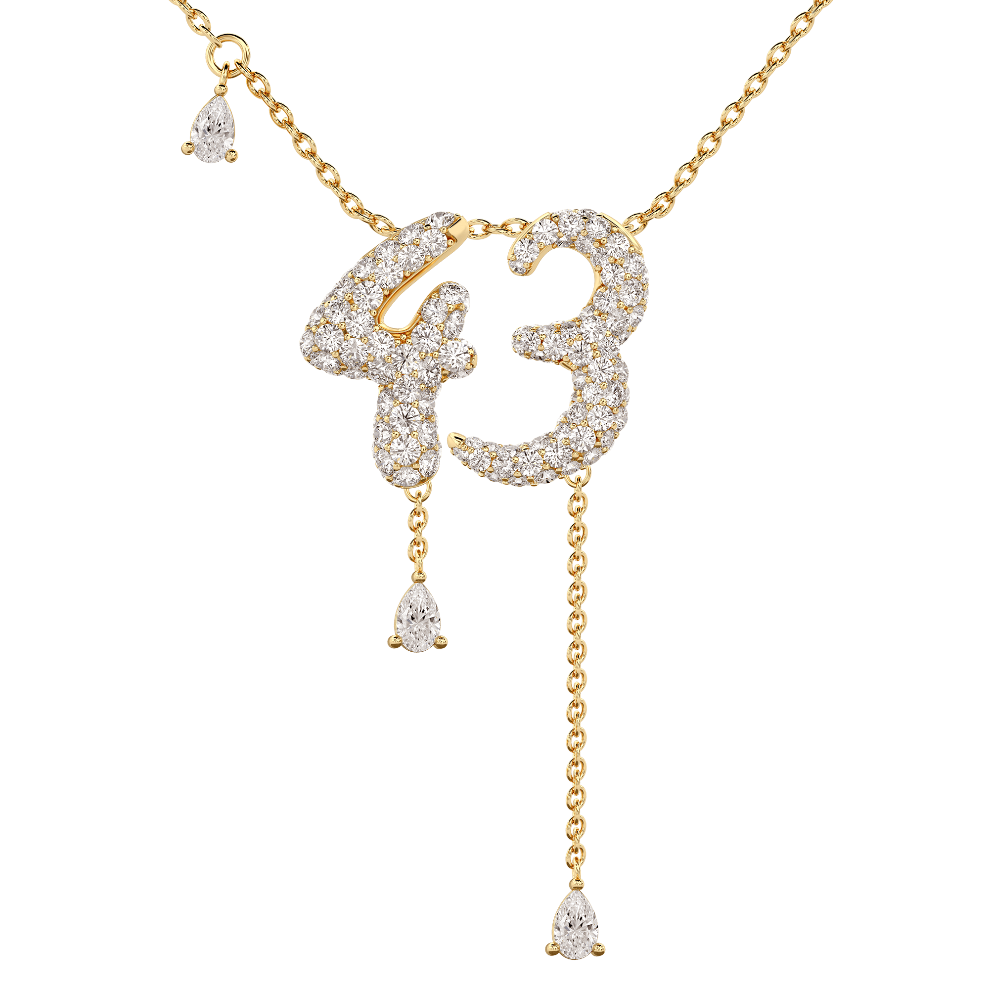 43 Pavé Diamond Numerology Necklace Yellow Gold 15mm by Logan Hollowell Jewelry