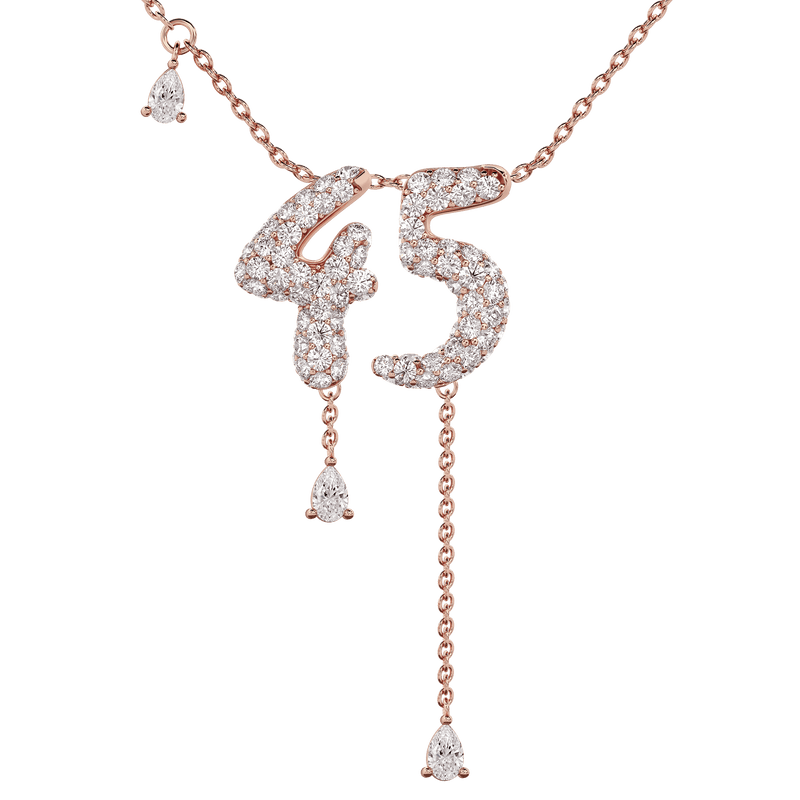 45 Pavé Diamond Numerology Necklace Rose Gold 15mm by Logan Hollowell Jewelry