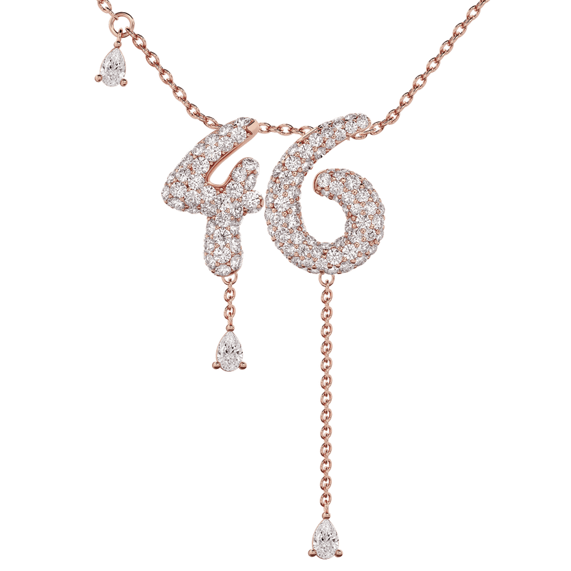46 Pavé Diamond Numerology Necklace Rose Gold 15mm by Logan Hollowell Jewelry