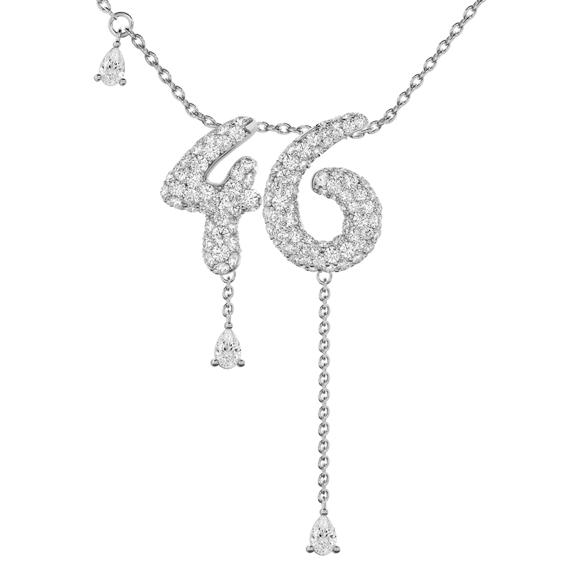 46 Pavé Diamond Numerology Necklace White Gold 15mm by Logan Hollowell Jewelry