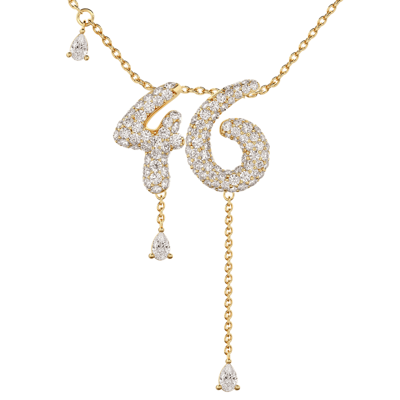 46 Pavé Diamond Numerology Necklace Yellow Gold 15mm by Logan Hollowell Jewelry