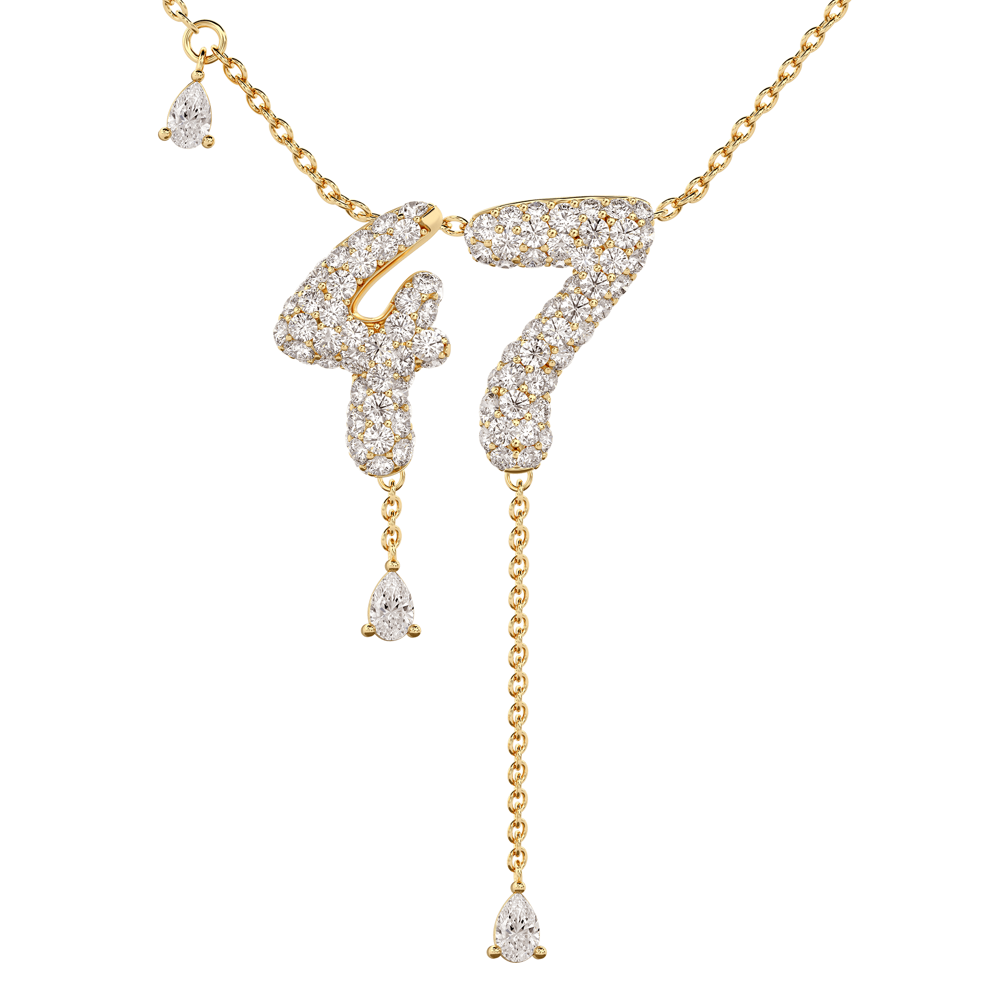 47 Pavé Diamond Numerology Necklace Yellow Gold 15mm by Logan Hollowell Jewelry