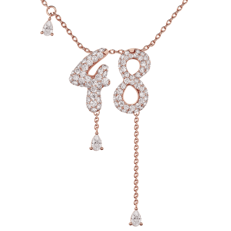 48 Pavé Diamond Numerology Necklace Rose Gold 15mm by Logan Hollowell Jewelry