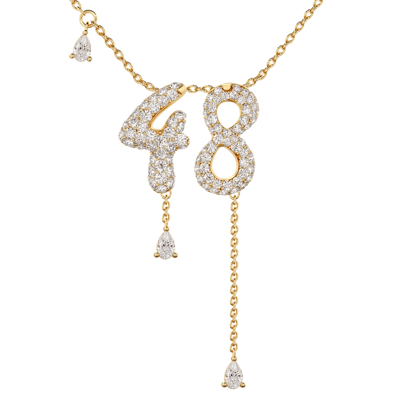 48 Pavé Diamond Numerology Necklace Yellow Gold 15mm by Logan Hollowell Jewelry