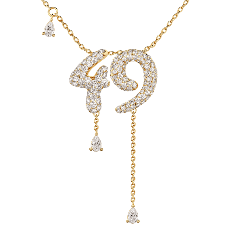 49 Pavé Diamond Numerology Necklace Yellow Gold 15mm by Logan Hollowell Jewelry