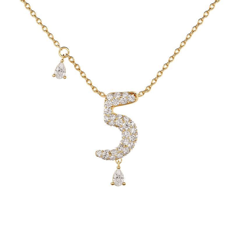 5 Pavé Diamond Numerology Necklace Yellow Gold 15mm by Logan Hollowell Jewelry