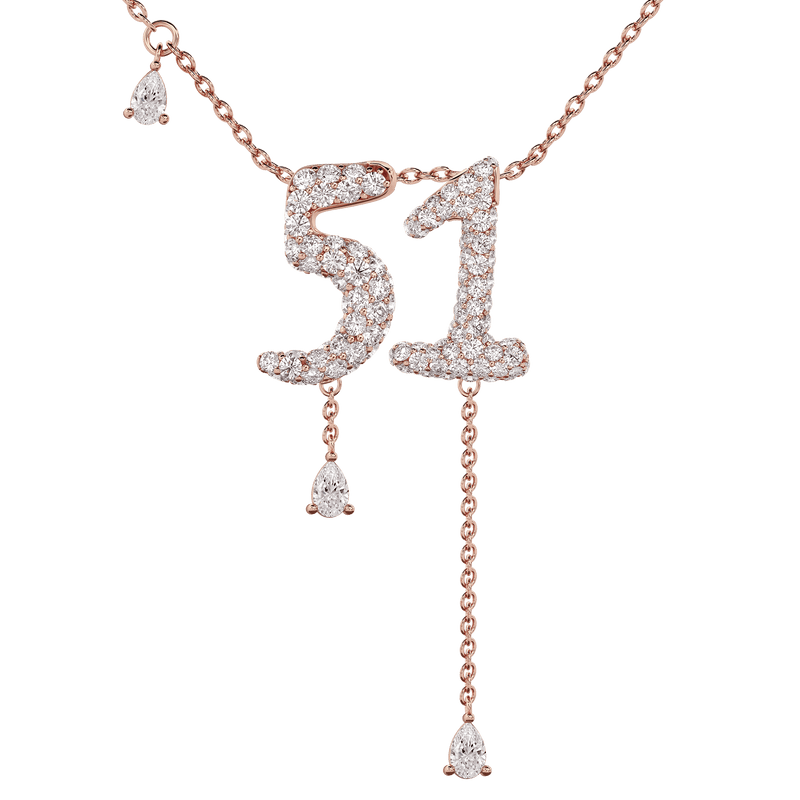 51 Pavé Diamond Numerology Necklace Rose Gold 15mm by Logan Hollowell Jewelry