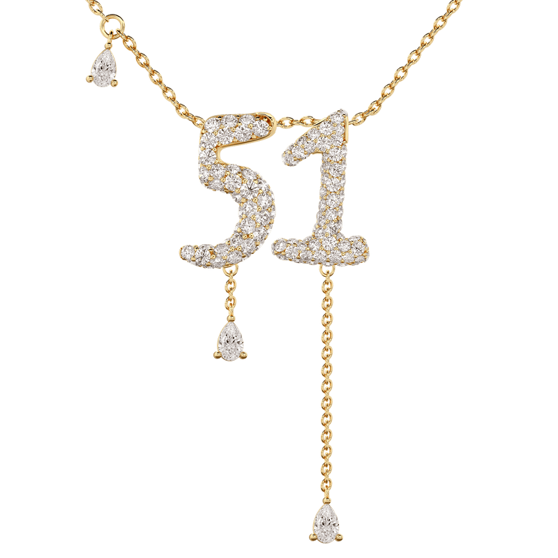 51 Pavé Diamond Numerology Necklace Yellow Gold 15mm by Logan Hollowell Jewelry