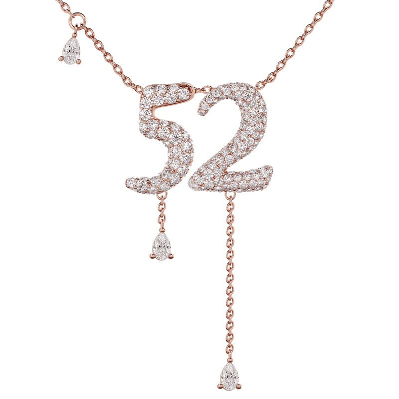 52 Pavé Diamond Numerology Necklace Rose Gold 15mm by Logan Hollowell Jewelry