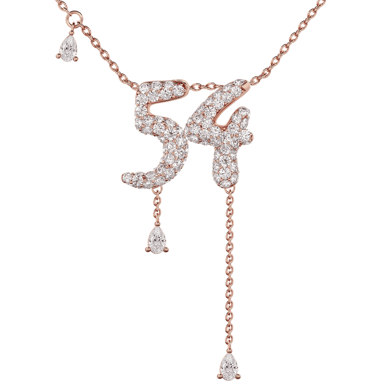 54 Pavé Diamond Numerology Necklace Rose Gold 15mm by Logan Hollowell Jewelry