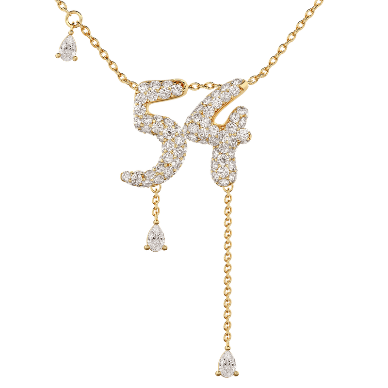 54 Pavé Diamond Numerology Necklace Yellow Gold 15mm by Logan Hollowell Jewelry