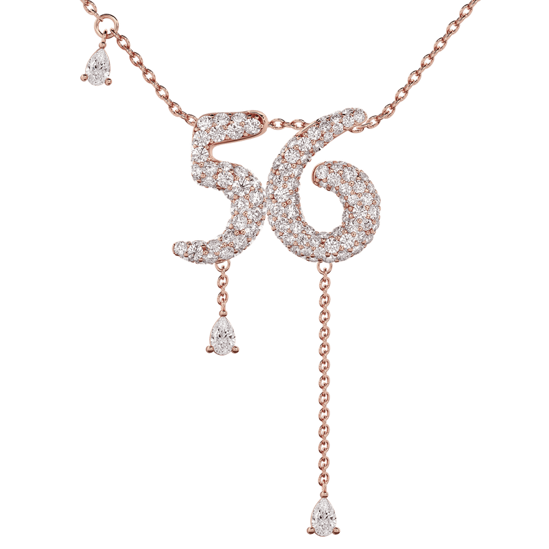 56 Pavé Diamond Numerology Necklace Rose Gold 15mm by Logan Hollowell Jewelry