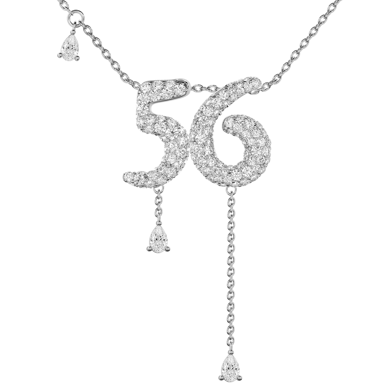 56 Pavé Diamond Numerology Necklace White Gold 15mm by Logan Hollowell Jewelry