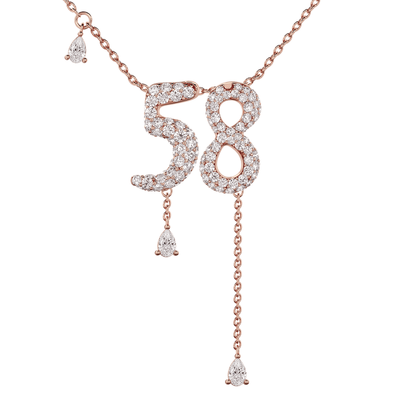 58 Pavé Diamond Numerology Necklace Rose Gold 15mm by Logan Hollowell Jewelry