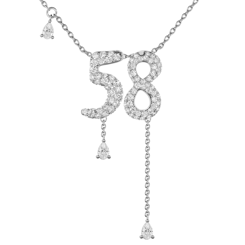 58 Pavé Diamond Numerology Necklace White Gold 15mm by Logan Hollowell Jewelry