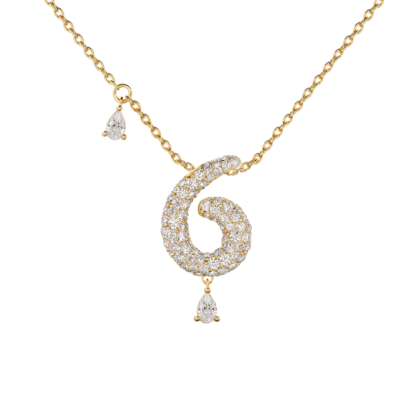 6 Pavé Diamond Numerology Necklace Yellow Gold 15mm by Logan Hollowell Jewelry