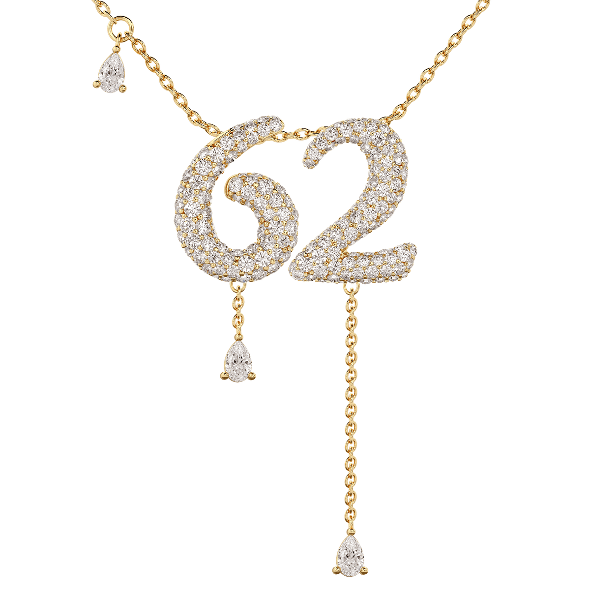 62 Pavé Diamond Numerology Necklace Yellow Gold 15mm by Logan Hollowell Jewelry