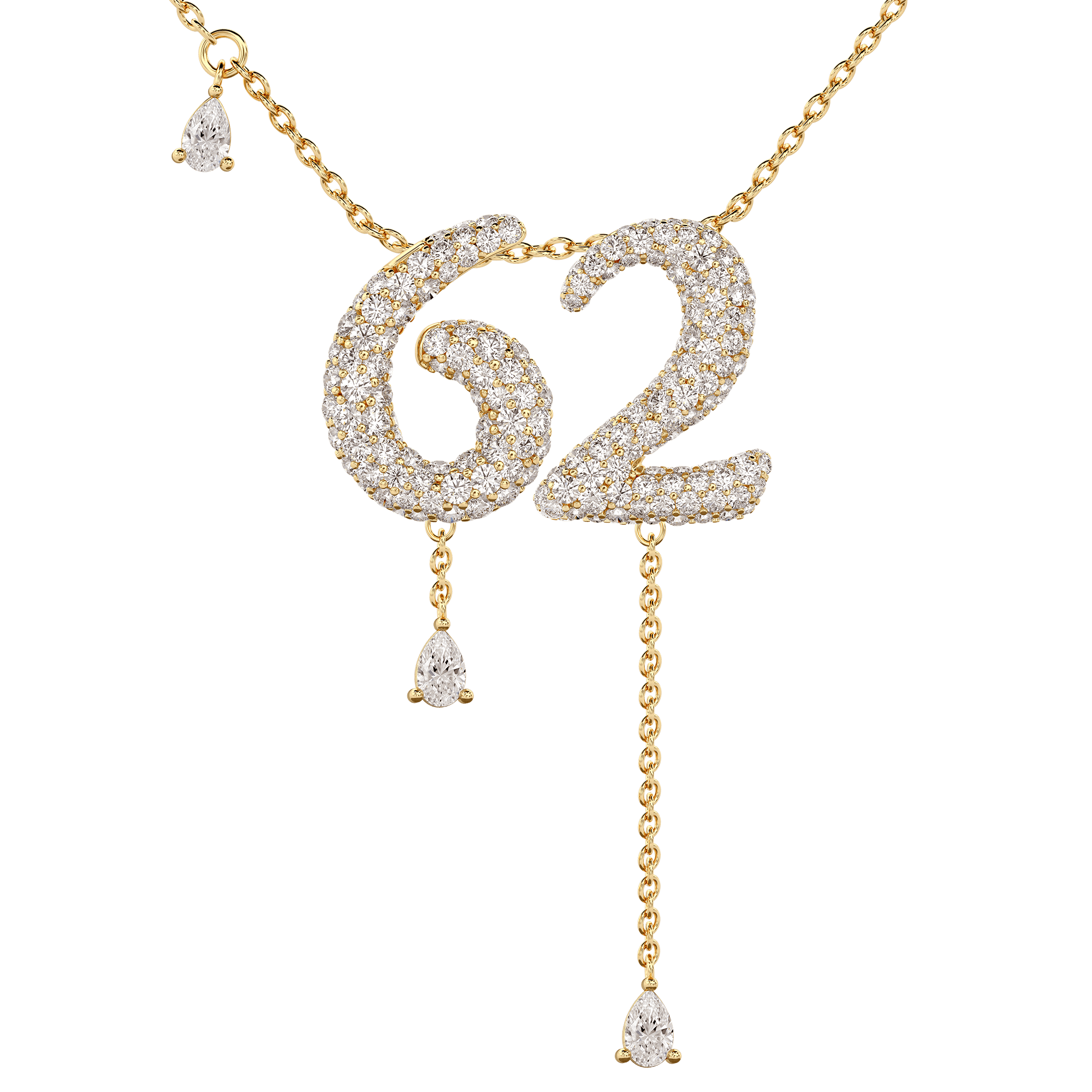 62 Pavé Diamond Numerology Necklace Yellow Gold 15mm by Logan Hollowell Jewelry