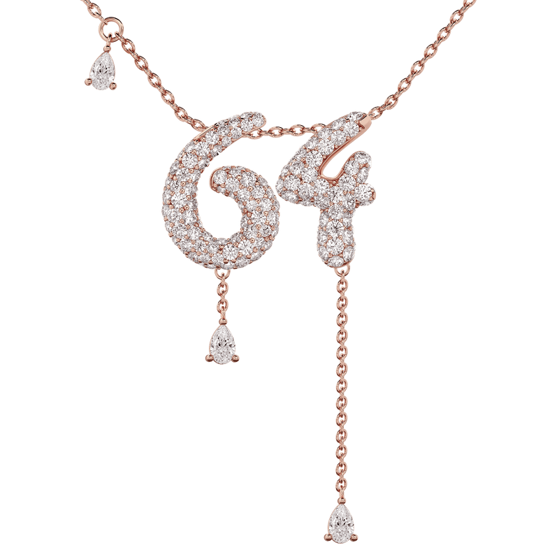 64 Pavé Diamond Numerology Necklace Rose Gold 15mm by Logan Hollowell Jewelry