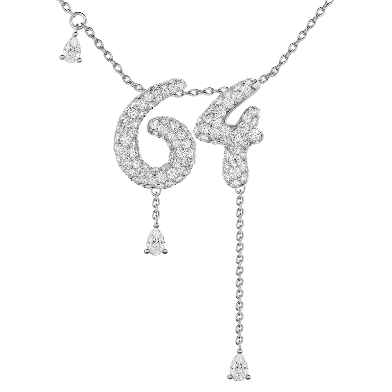 64 Pavé Diamond Numerology Necklace White Gold 15mm by Logan Hollowell Jewelry