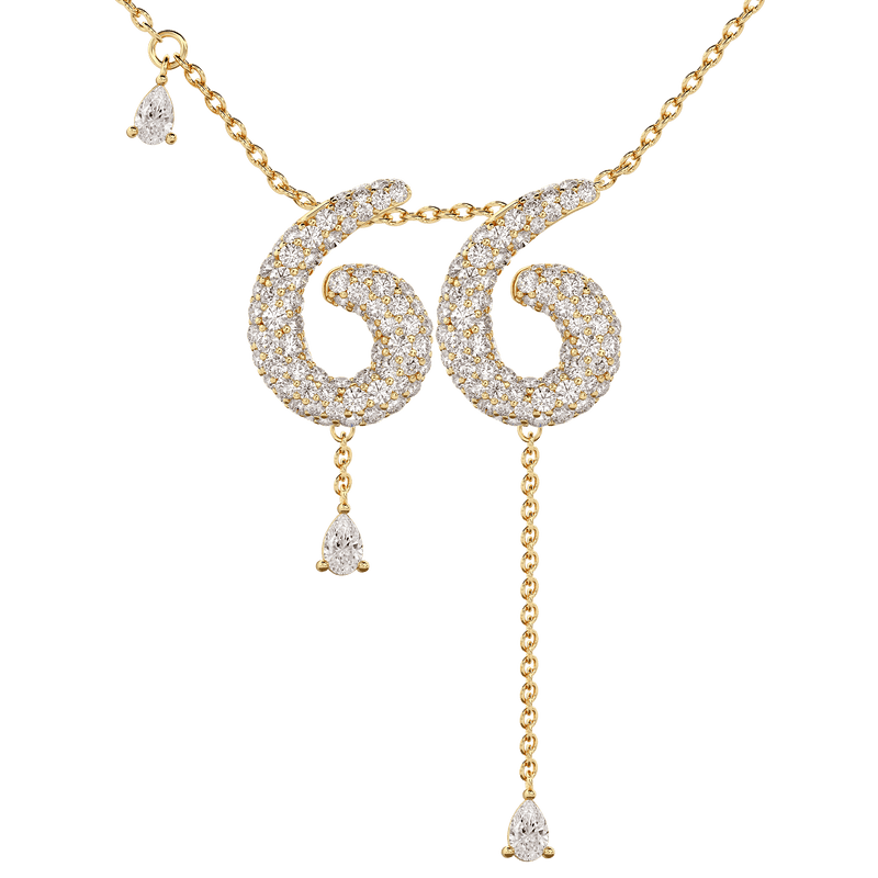 66 Pavé Diamond Numerology Necklace Yellow Gold 15mm by Logan Hollowell Jewelry