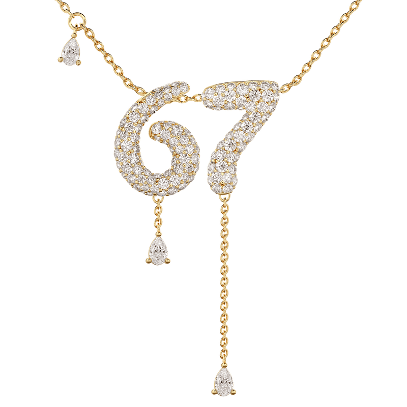 67 Pavé Diamond Numerology Necklace Yellow Gold 15mm by Logan Hollowell Jewelry