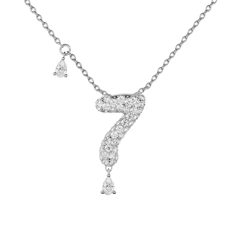 7 Pavé Diamond Numerology Necklace White Gold 15mm by Logan Hollowell Jewelry